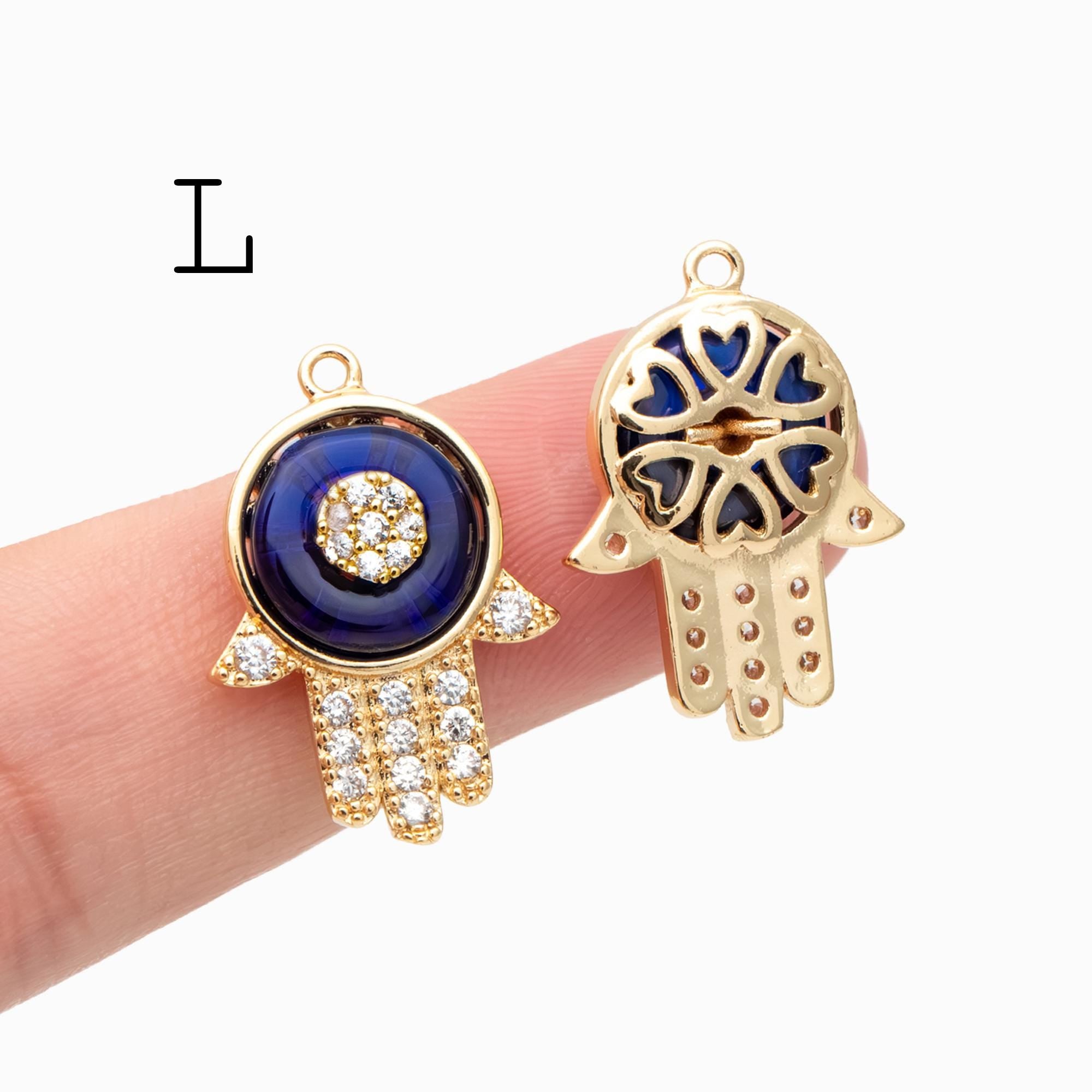 4pcs CZ Pave Gold Hamsa Hand Charm, Evil Eye Earring Charm, Jewelry Making, Diy Material, Jewelry Supplies (GB-3923)